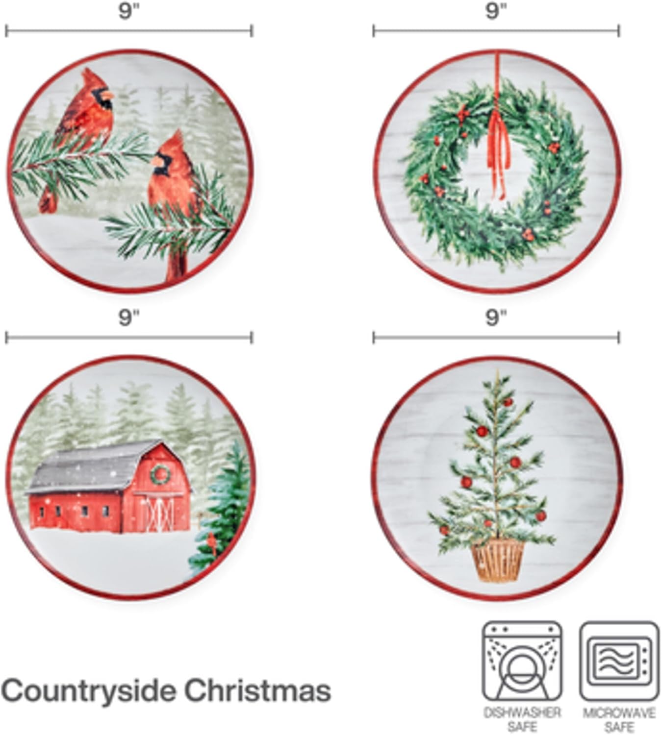 Mikasa Holiday Countryside Christmas Salad Plates Set of 4 9 Inch
