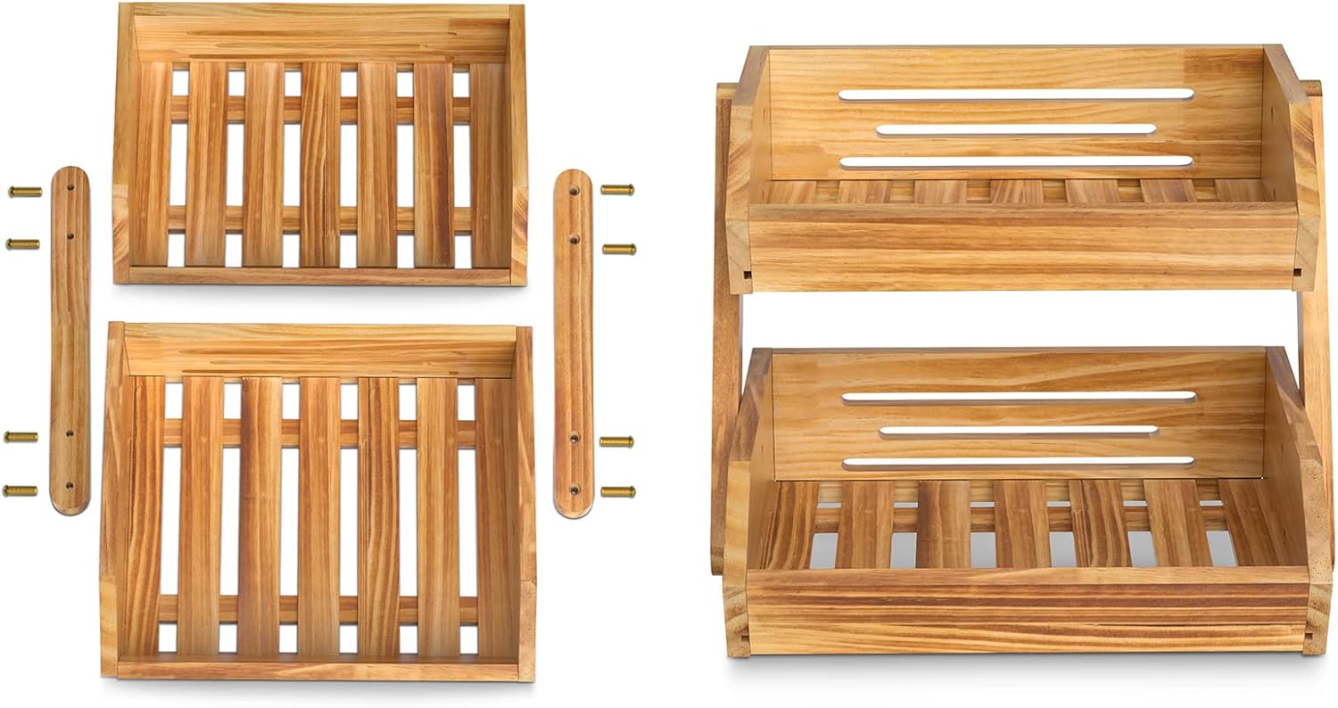 2-Tier Wooden Fruit Basket for Kitchen