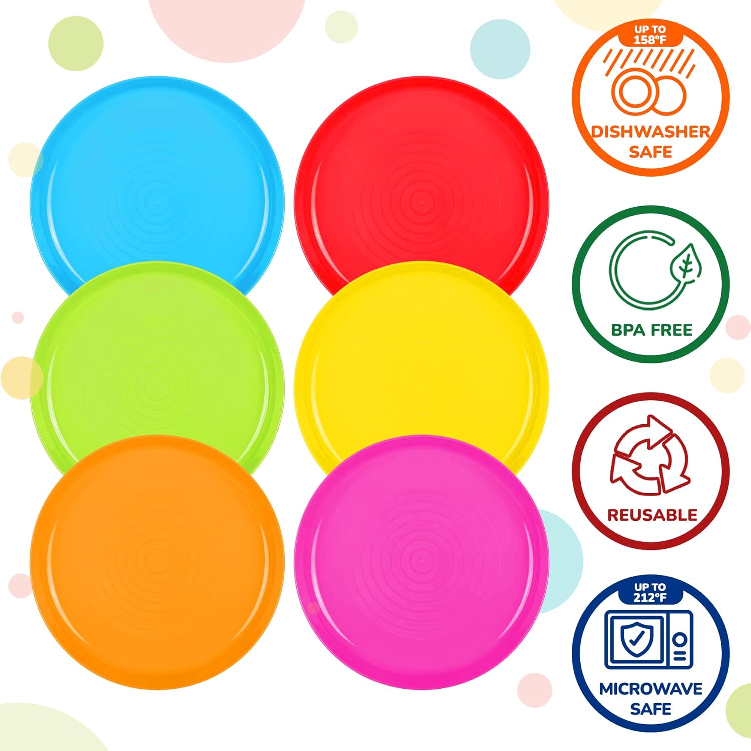 Kids Plates Set of 12 - Reusable BPA-Free Microwave Dishwasher Safe