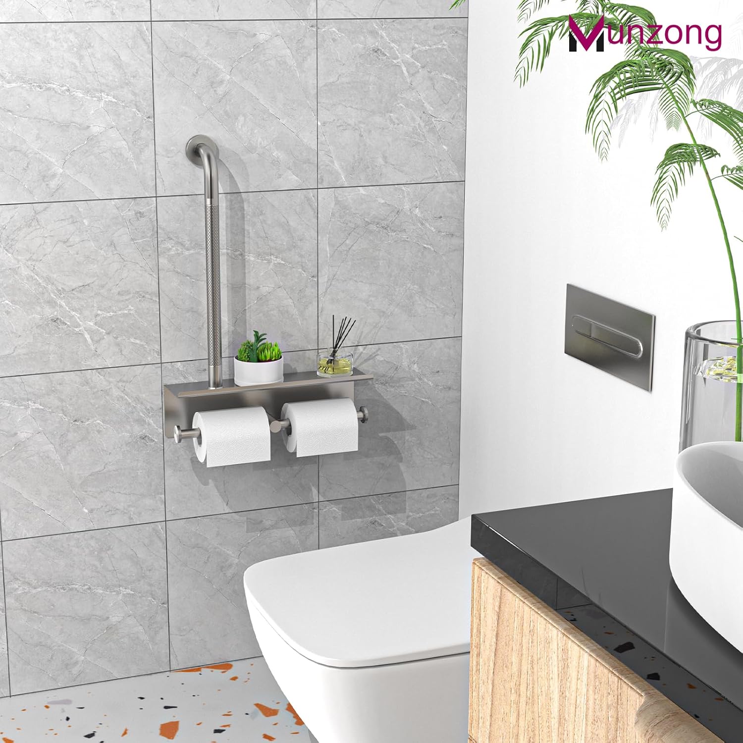 Ergonomic Handrail with Holding Tissue Storage Safety for Bathroom