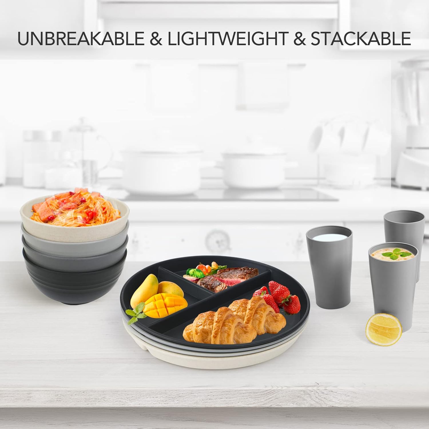 GreenandLife Premium 4PCS Divided Plates Microwave dishwasher and freezer safe