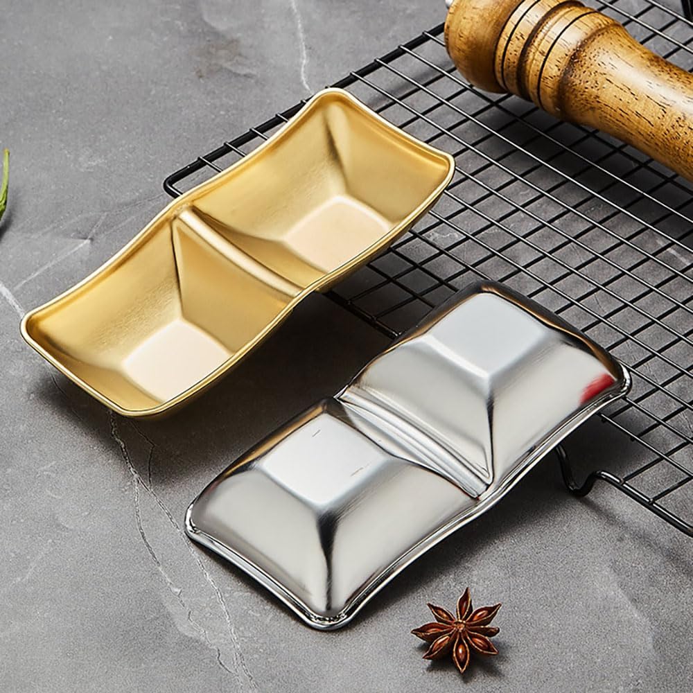 Stainless Steel Sauce Bowls Set 4pcs 2 Compartment Gold