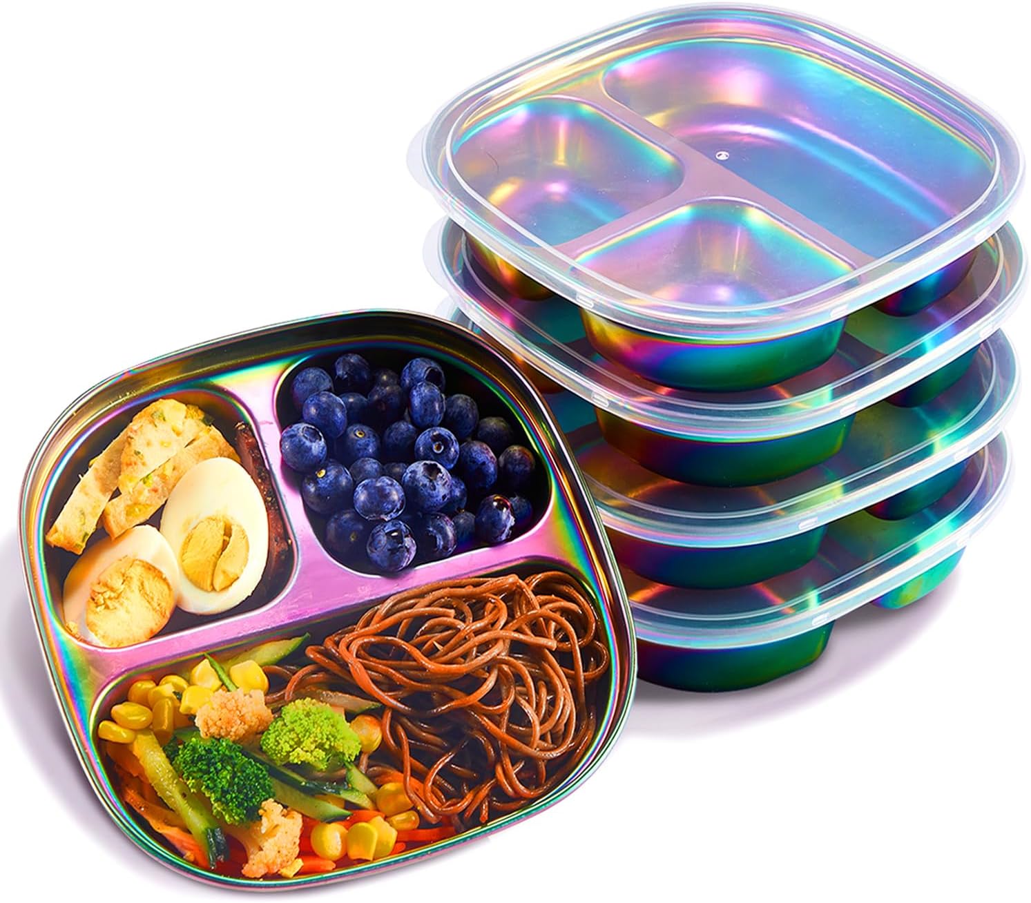 MIMORE Non-Toxic Toddler Plates 5-Pack with lids Divided Meals Set