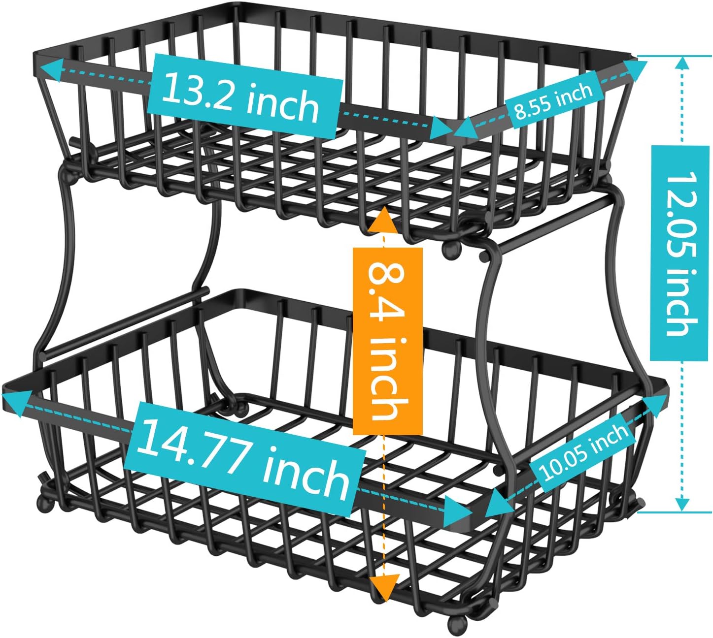 Apsan 2-Tier Metal Fruit Basket for Kitchen Counter - Durable and Stylish