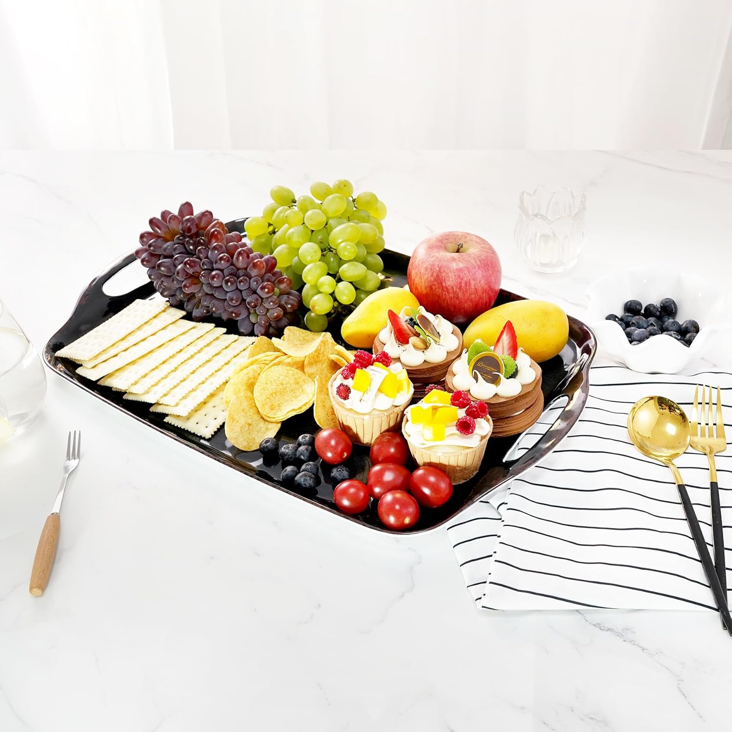 Large Melamine tray with handles for serving food