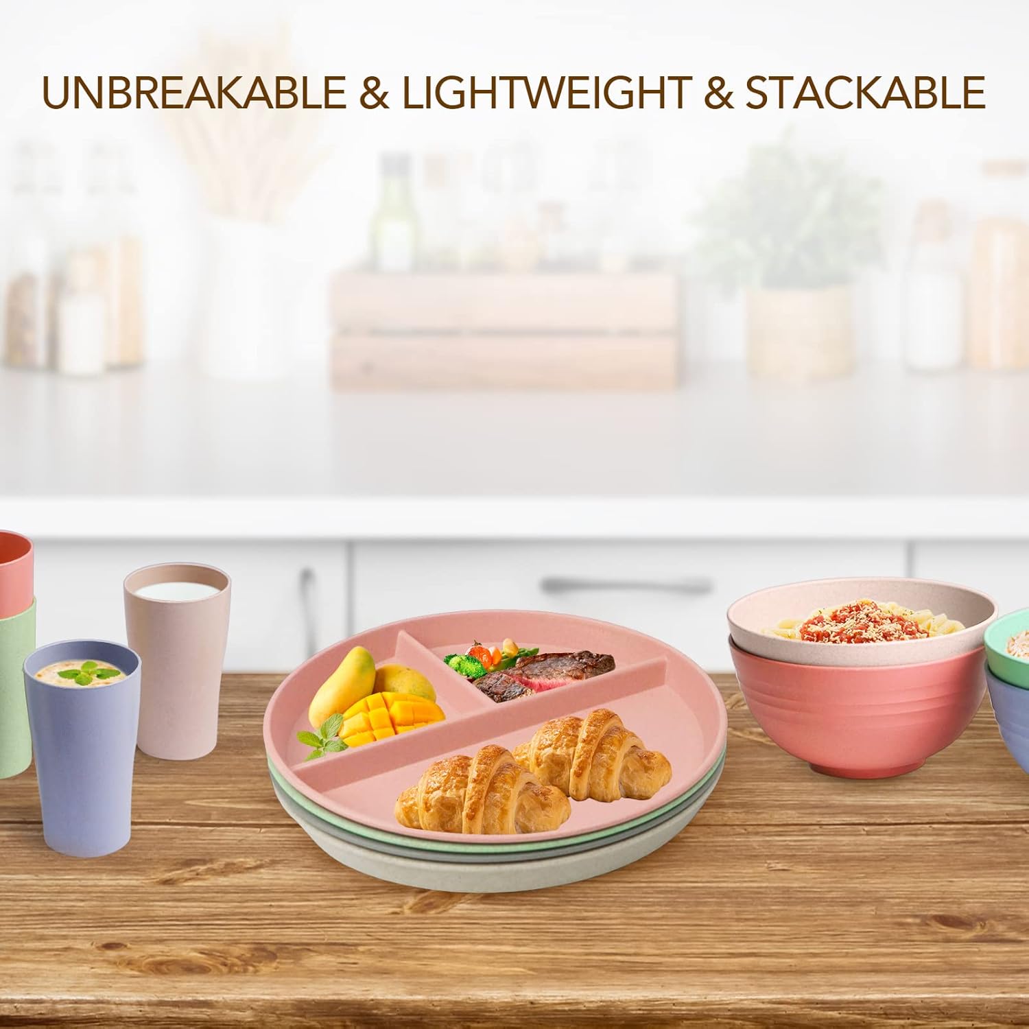 Sturdy Divided Plates with 4PCS Set