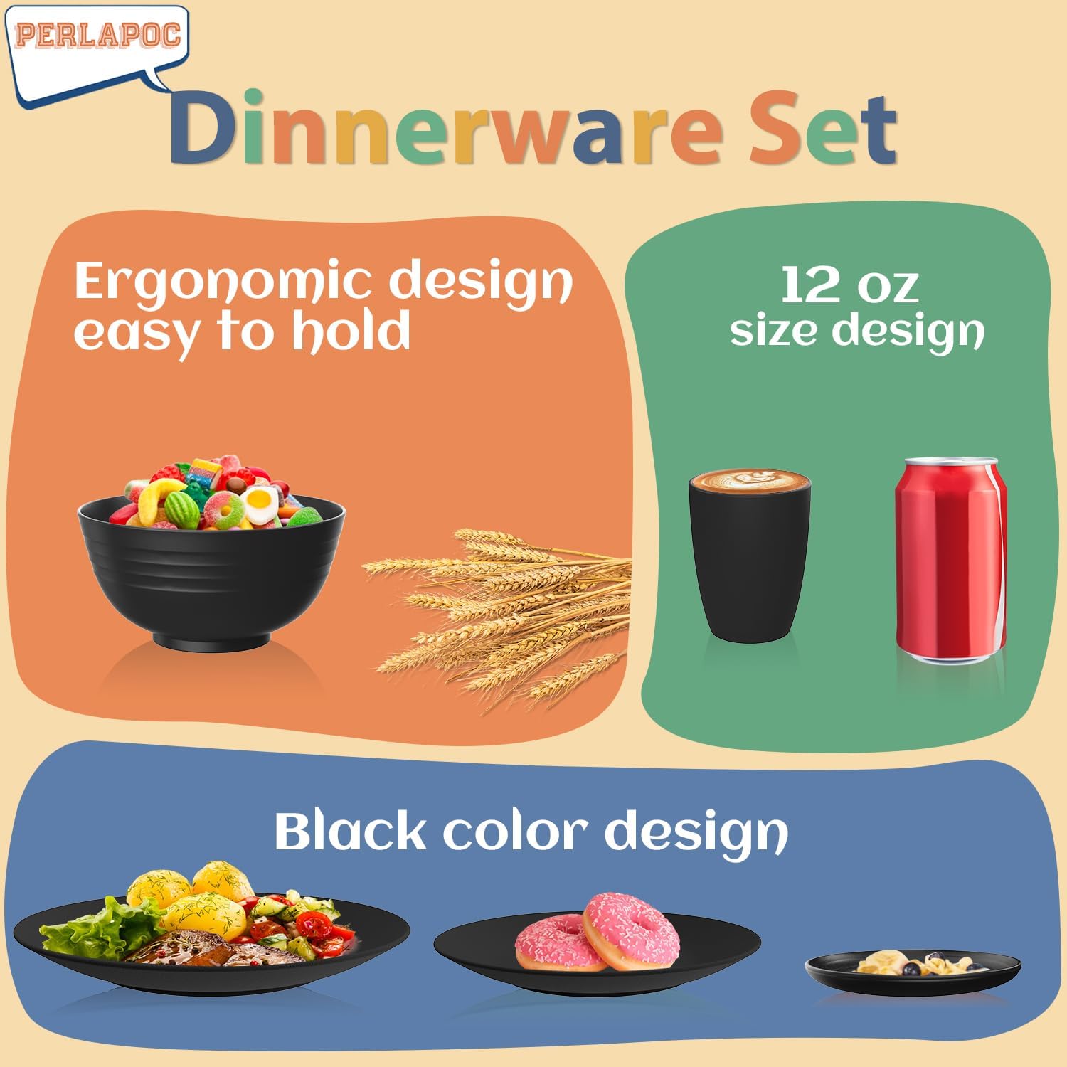 Organic Reusable Plastic Dinnerware Set with Wheat Straw