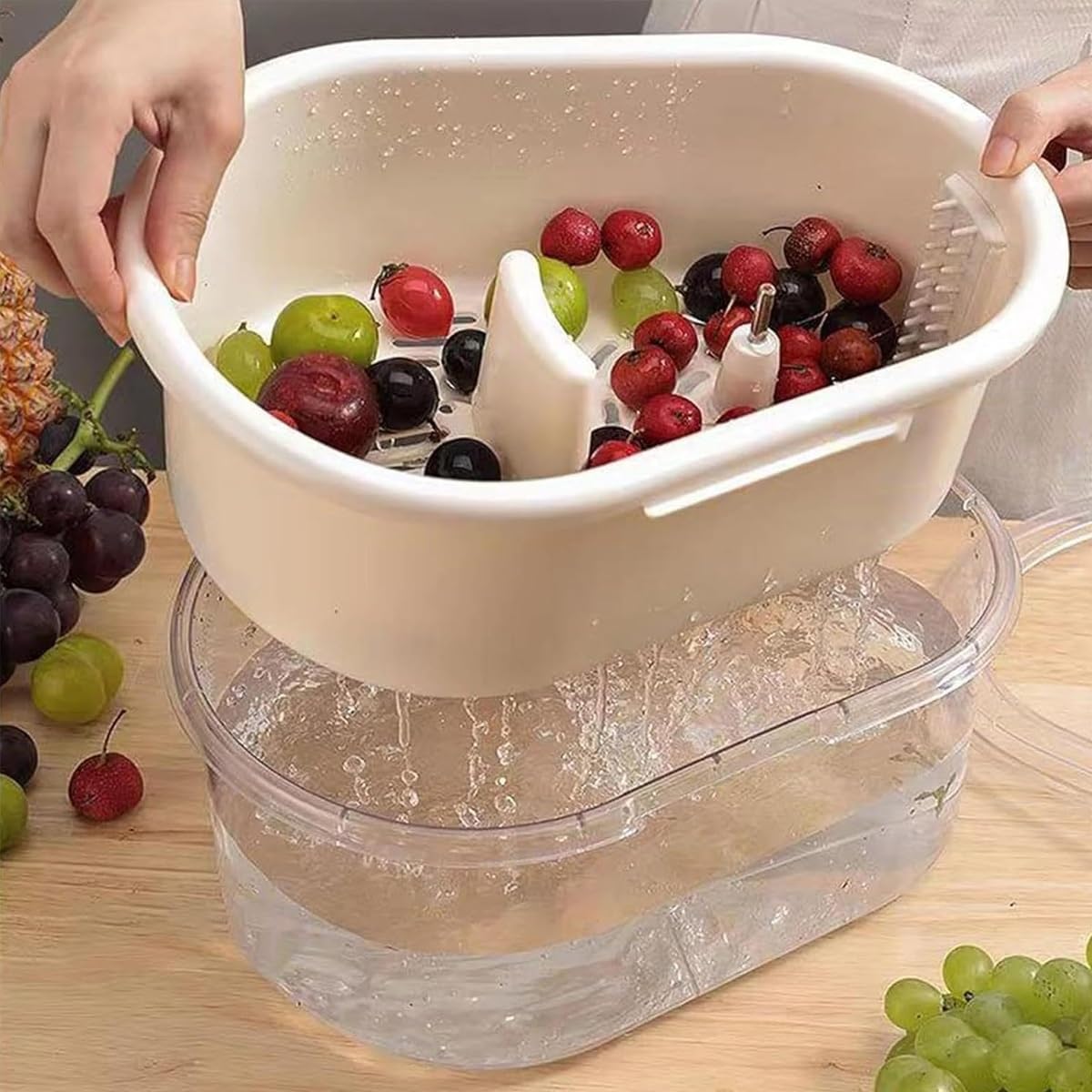 Fruit Cleaner Spinner 2025 New Green Design Efficient Fruit Washing Bowl