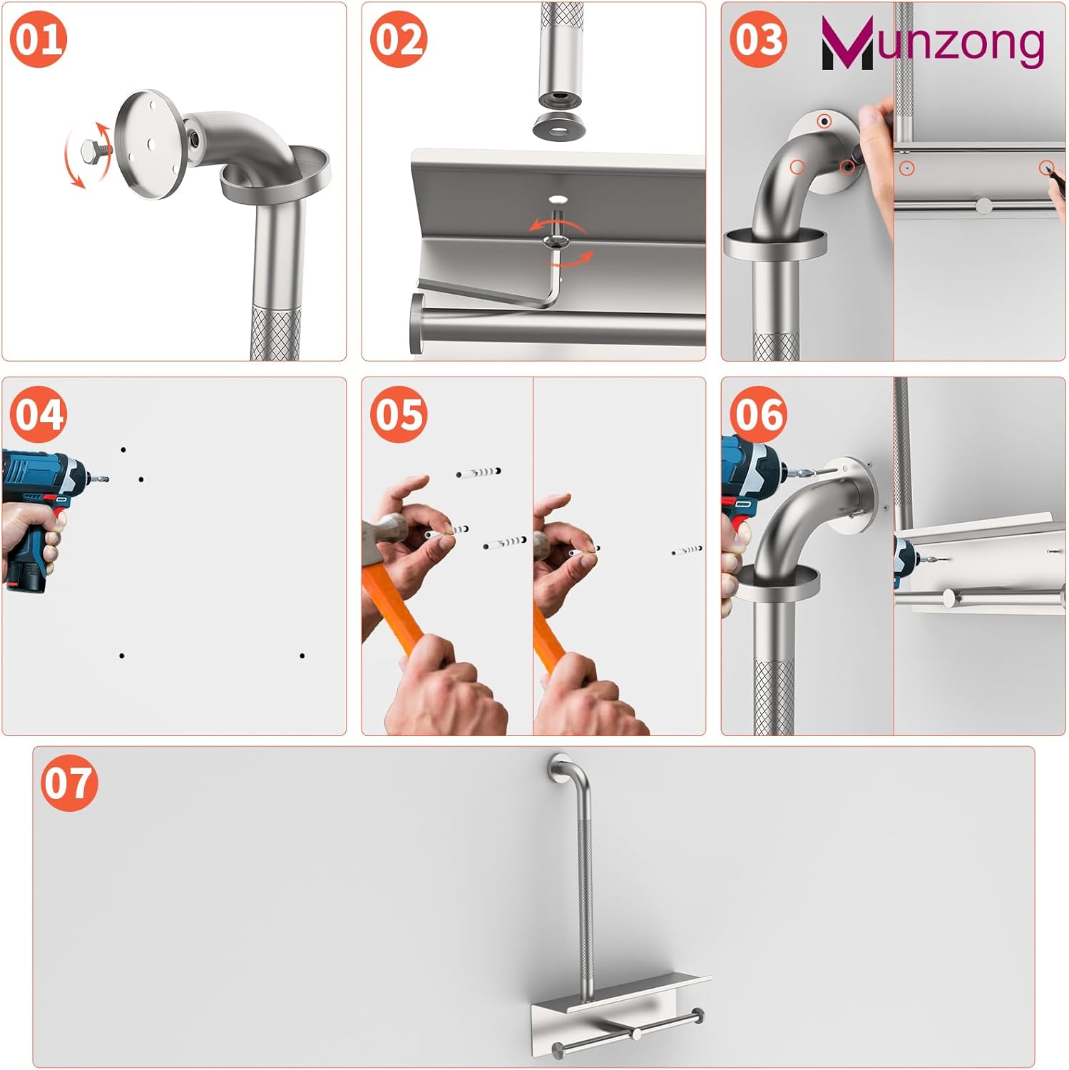 Ergonomic Handrail with Holding Tissue Storage Safety for Bathroom