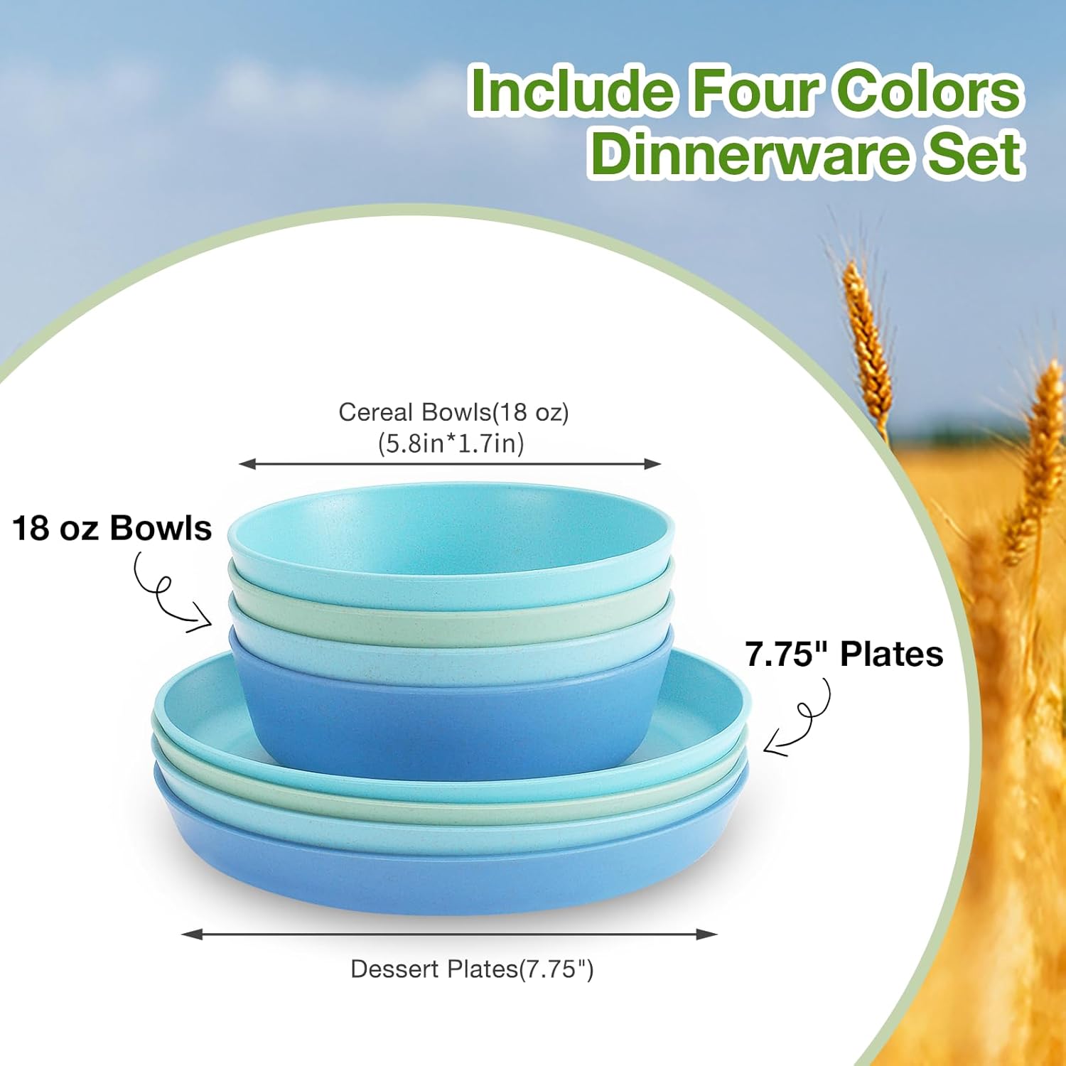 Mfacoy Kids Unbreakable Wheat Straw Dinner Plates Bowls Set