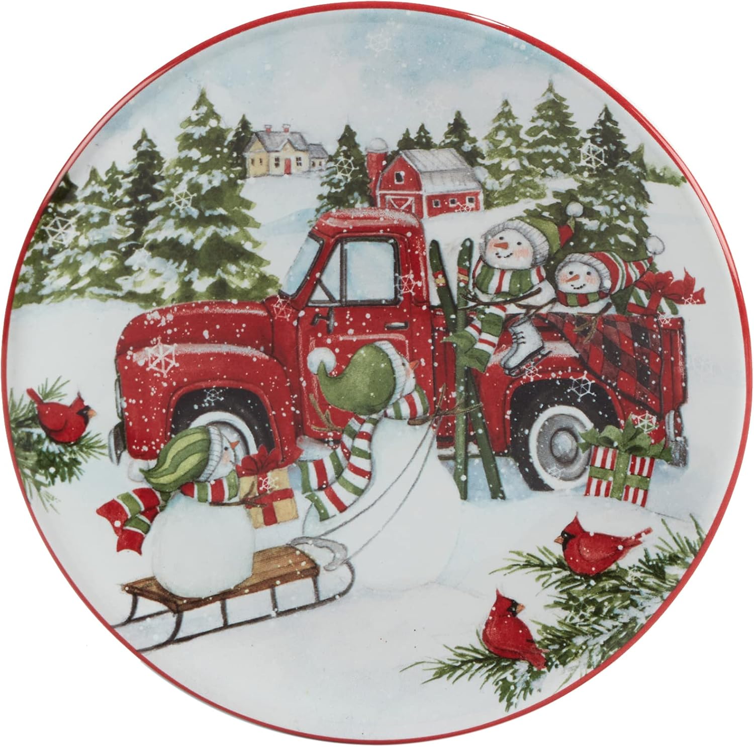 Red Truck Snowman Multicolor CanapeLuncheon Plates