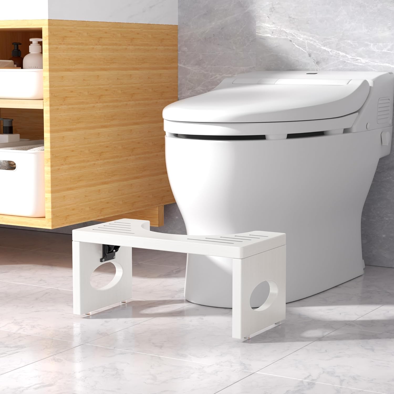 7-inch Bamboo Toilet Stool Foldable Step for Bathroom Eco-Friendly Design