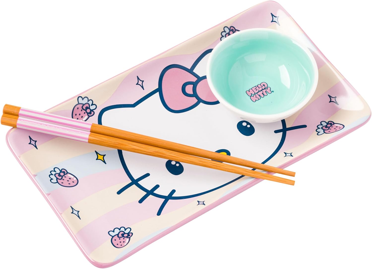Silver Buffalo Hello Kitty Sushi Set with Chopsticks and Sauce Dish