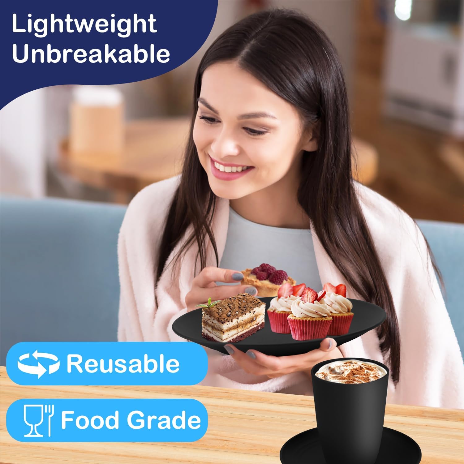 Organic Reusable Plastic Dinnerware Set with Wheat Straw