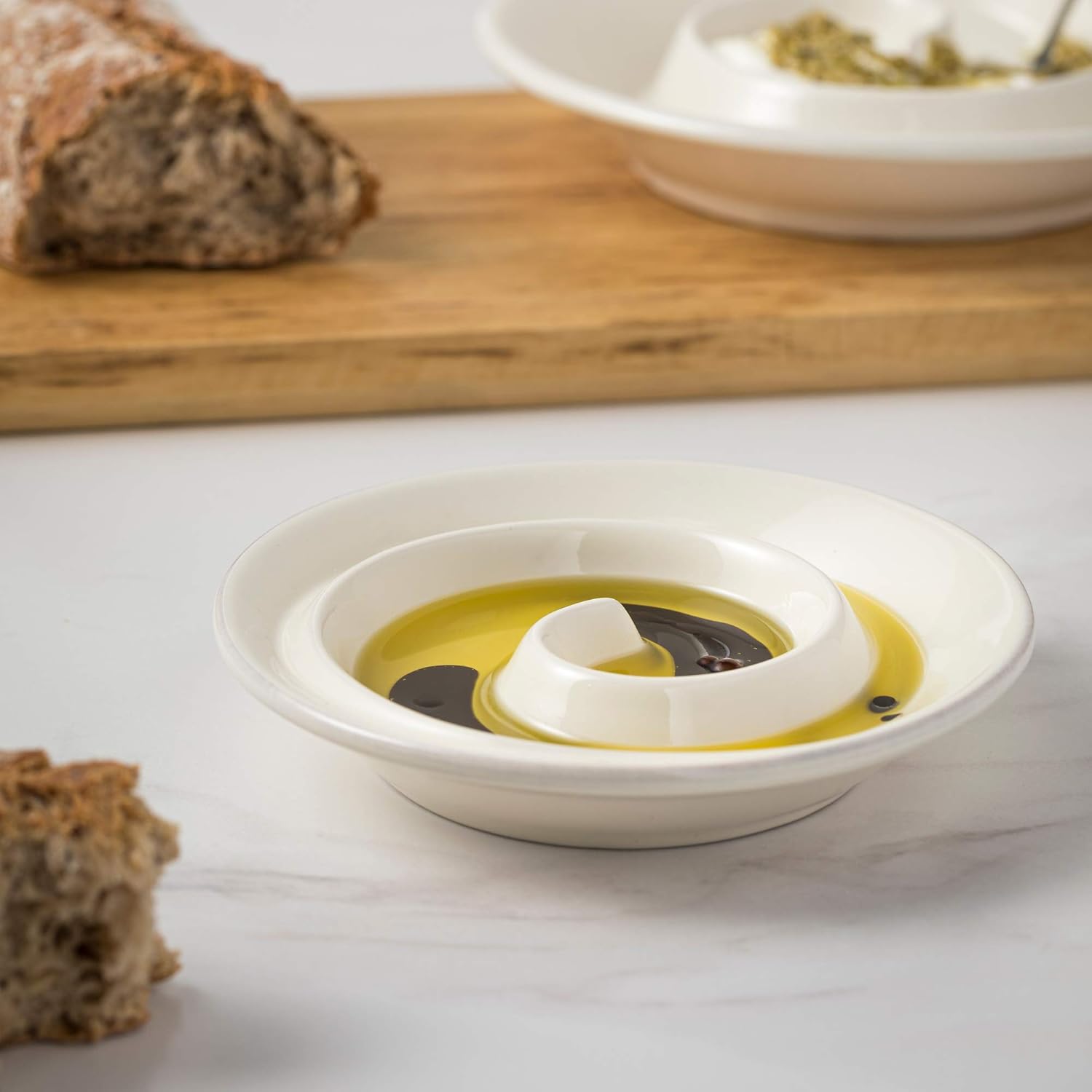 Elegant White 6-Inch Ceramic Spiral Appetizer Dish - Microwave Dishwasher Safe