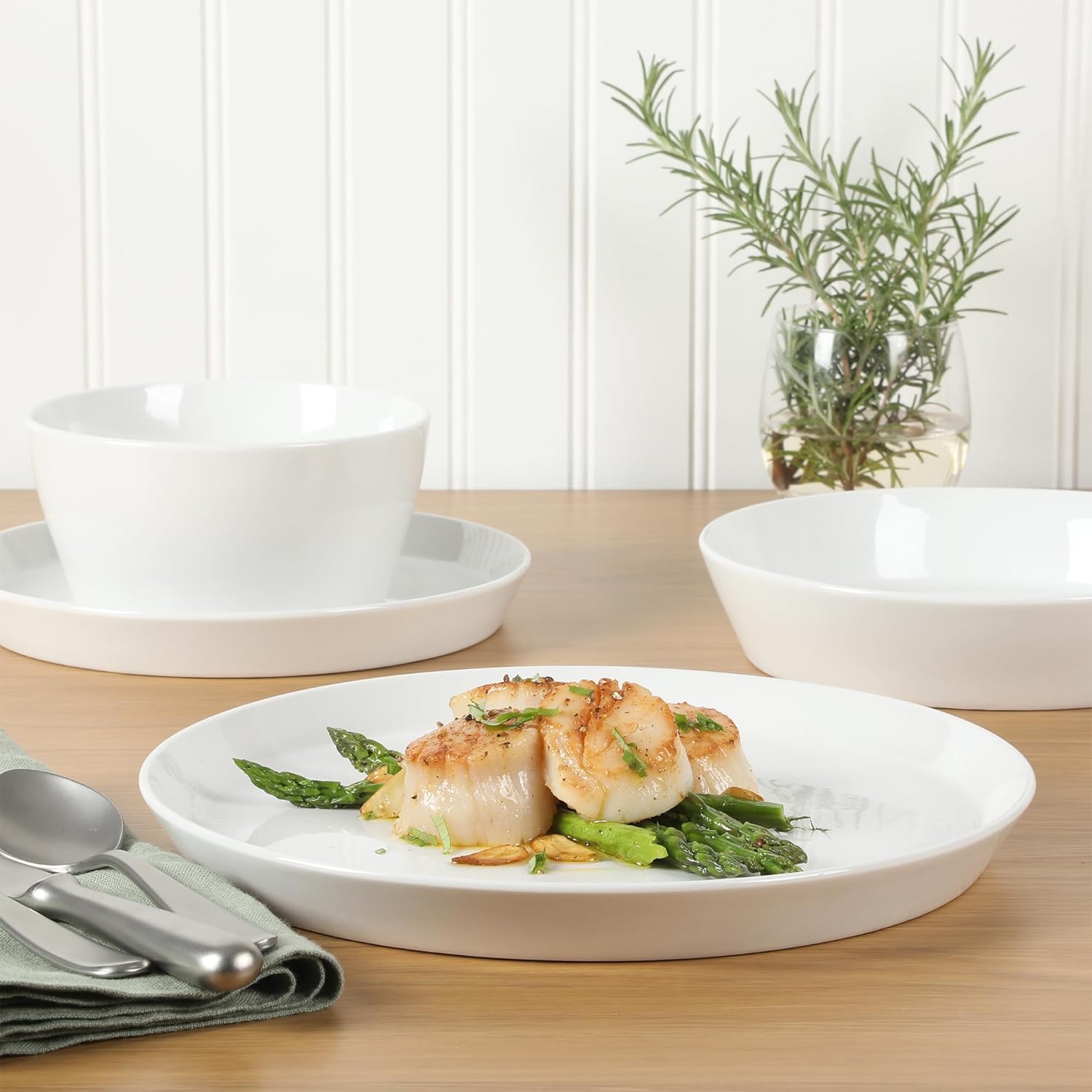 Martha Stewart Selma Chip Scratch-Resistant Dinnerware Set White Durable Elegant
