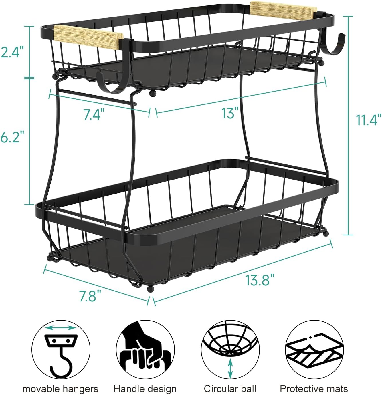 Sturdy 2-Tier Fruit Basket for Kitchen Storage