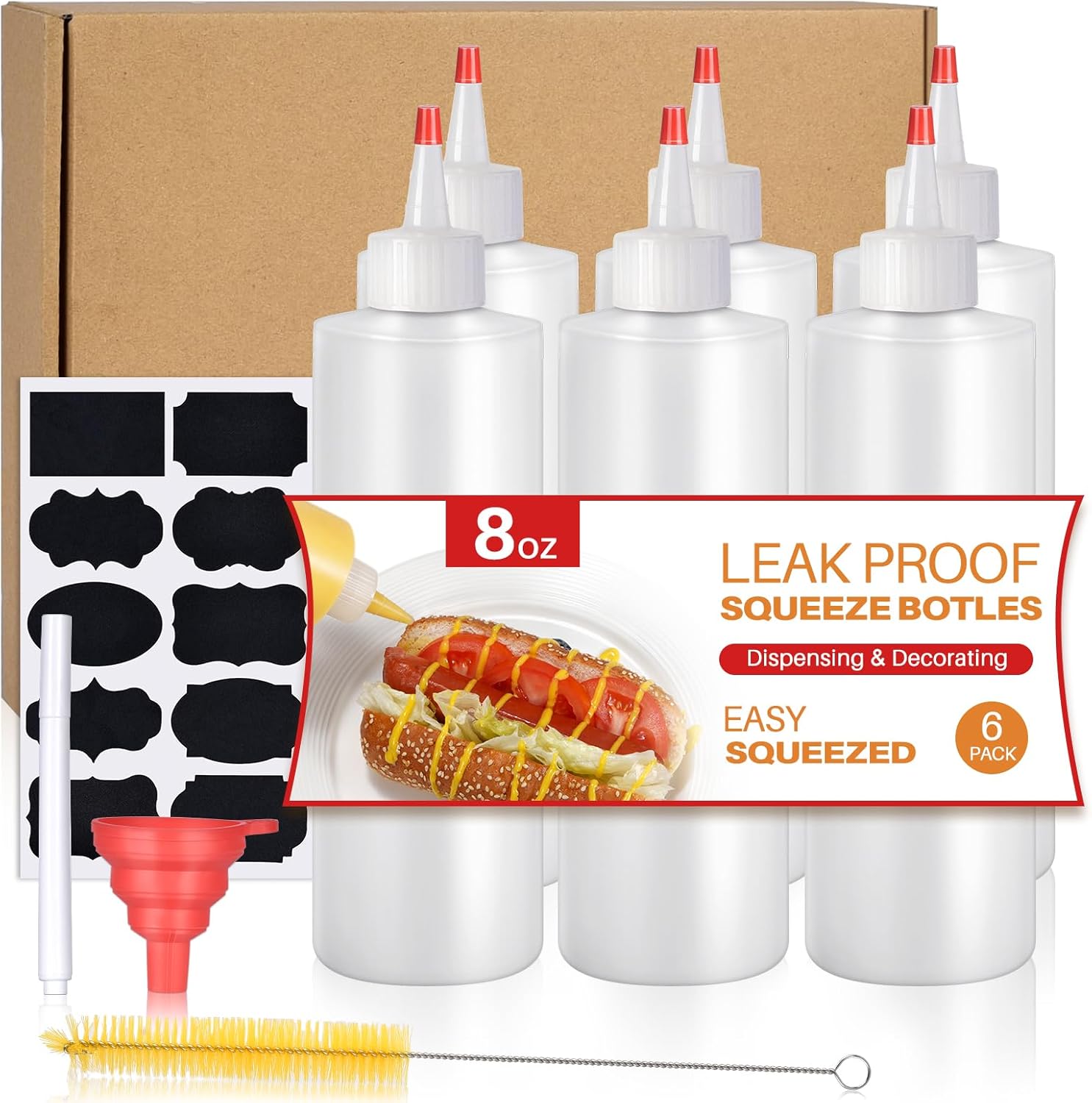 Sopito 6-Pack Squeeze Bottles for Condiments 8oz Leak-Proof BPA-Free