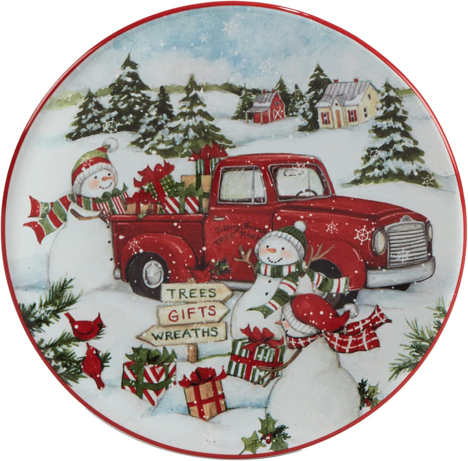 Red Truck Snowman Multicolor CanapeLuncheon Plates