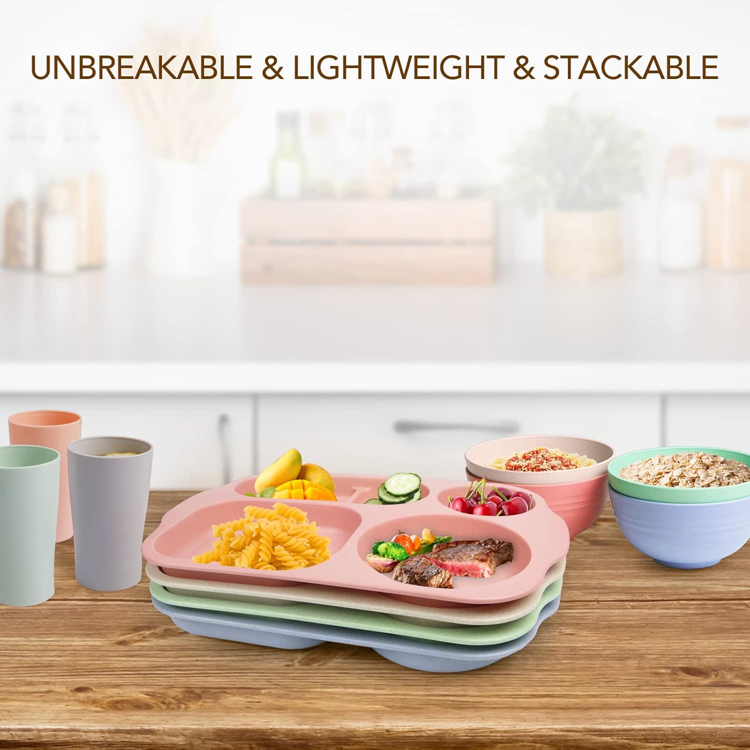 GreenandLife 12-Inch Divided Plates 4PCS Microwave and Dishwasher Safe BPA-Free