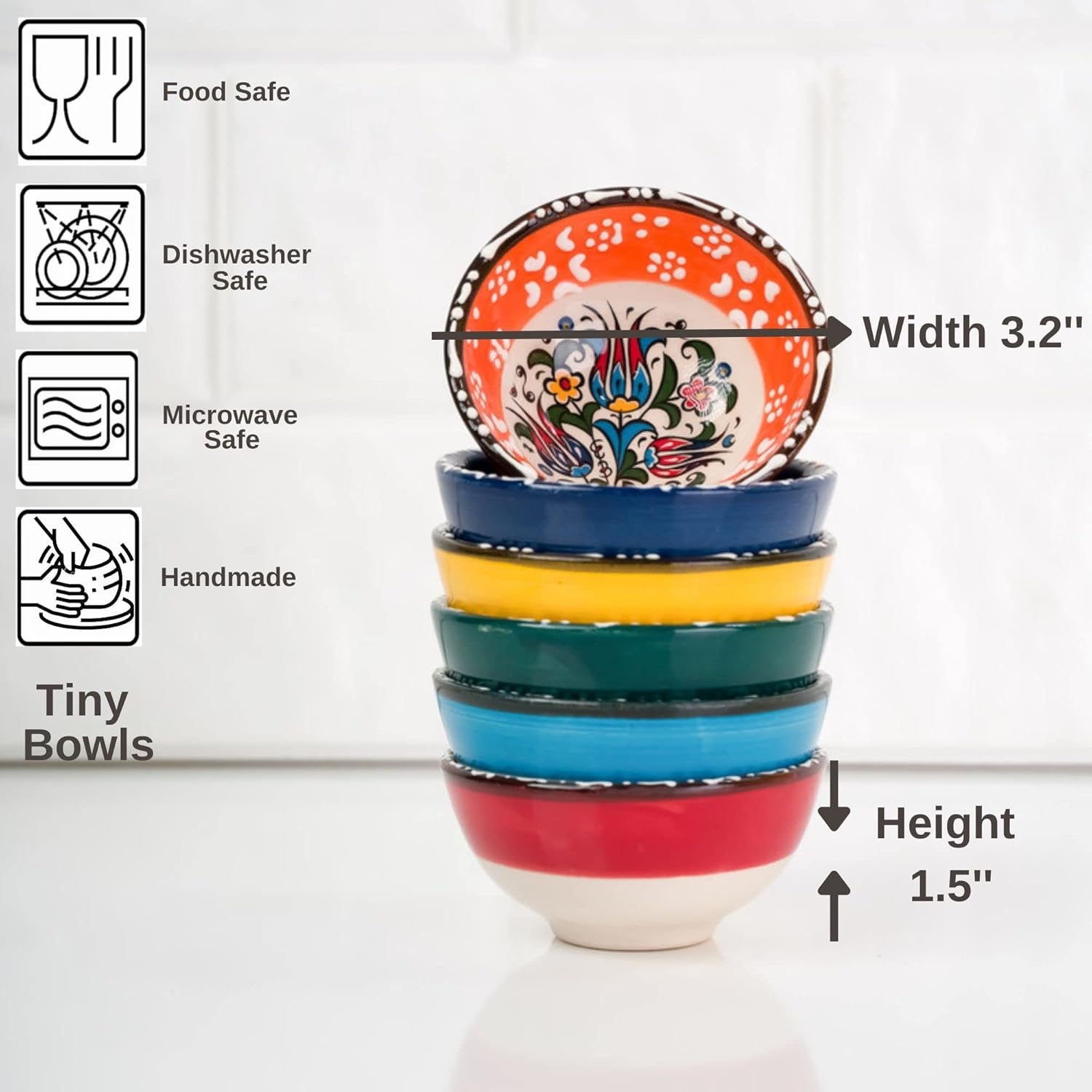 BCS Ceramic Pinch Bowls Set of 6 - Perfect for Cooking and Charcuterie