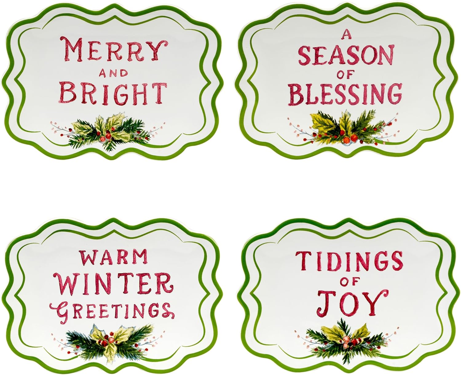 Certified International Snowman Greetings 6 Canape Plates Set of 4