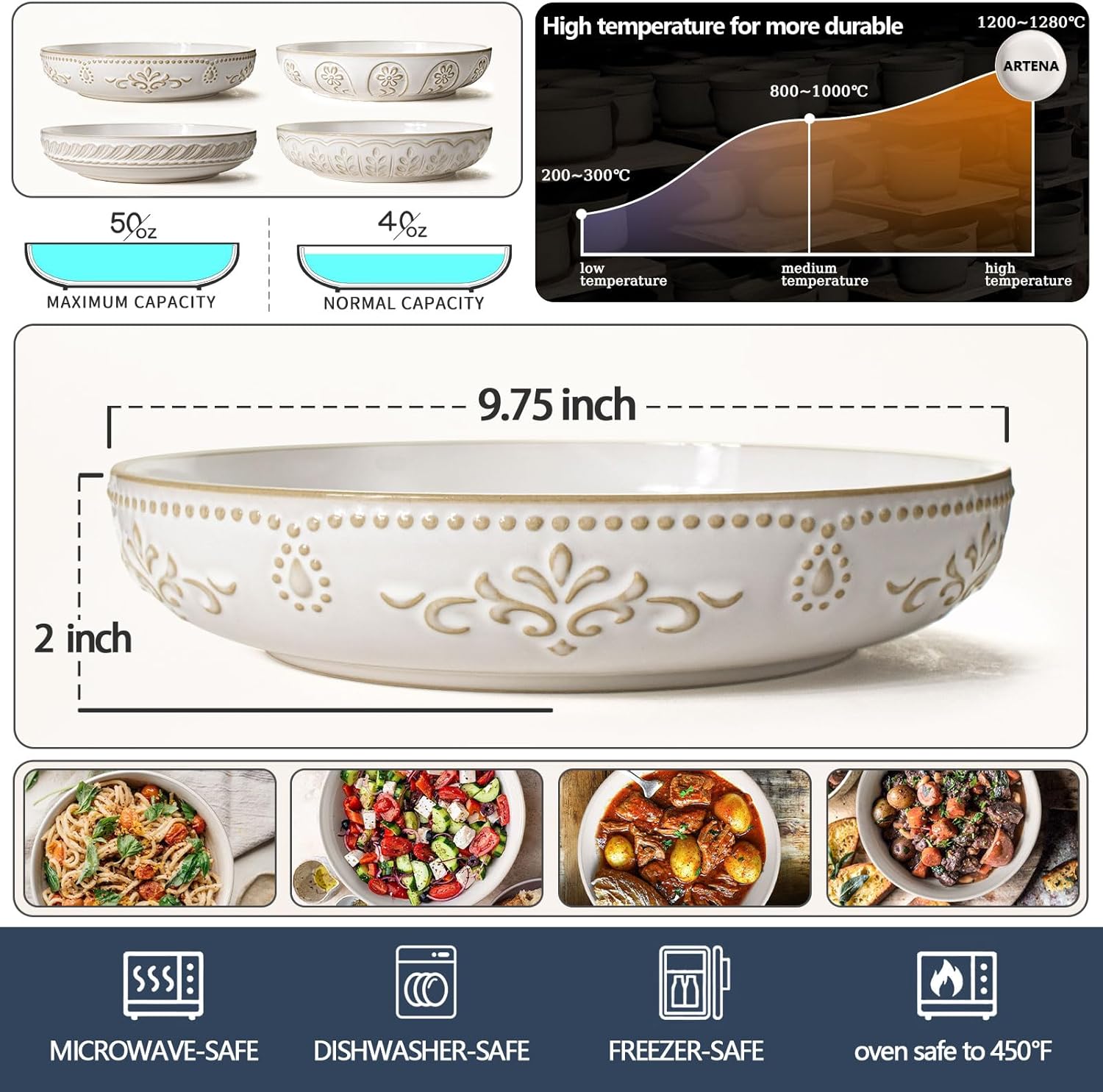 ArtenaSturdy 4-Pack Engineerial Ceramics Bowls Set for Kitchen Use White Design