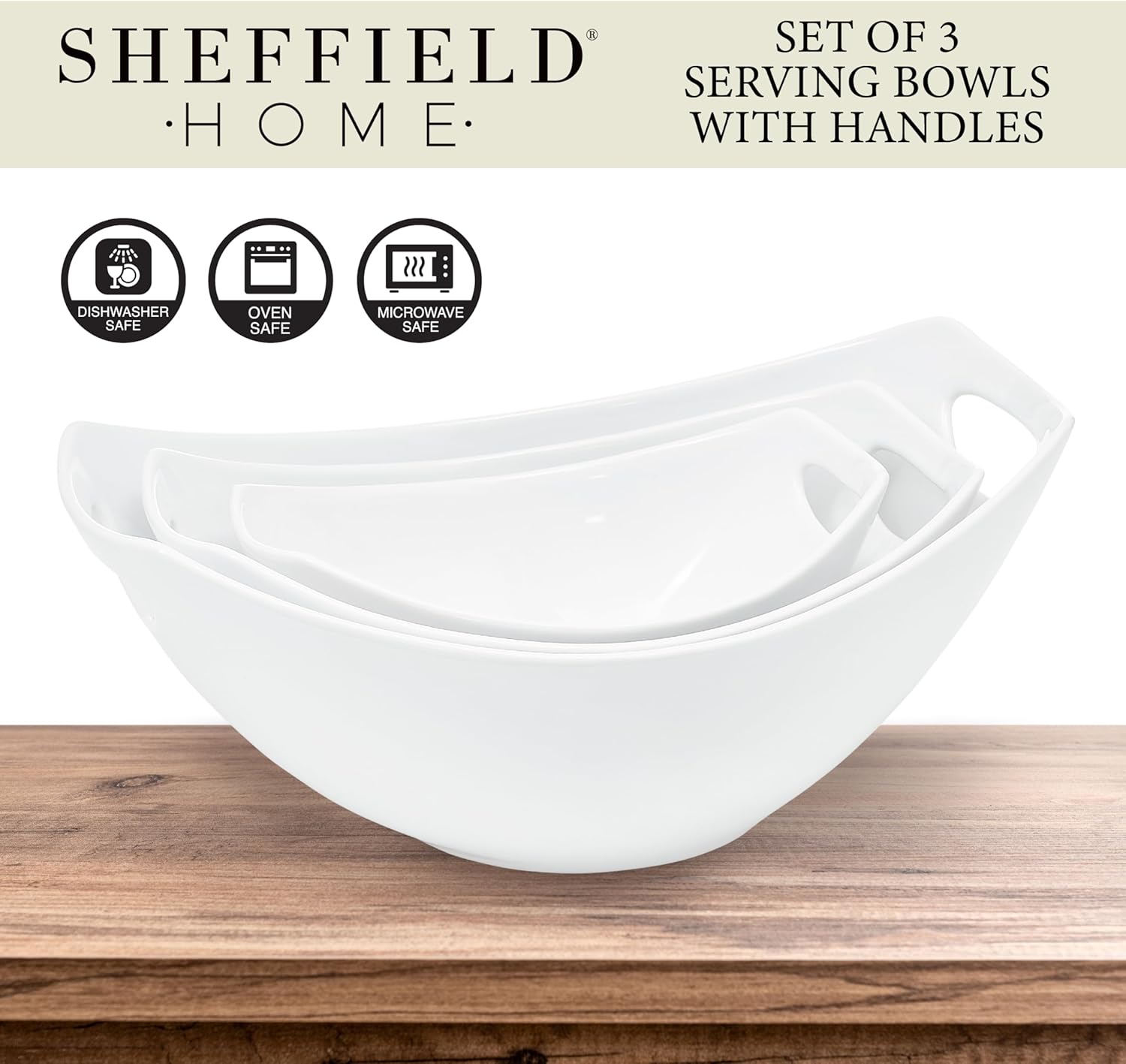 Sheffield Home 3 Piece Serving Bowls Set - 15 28 47 Oz