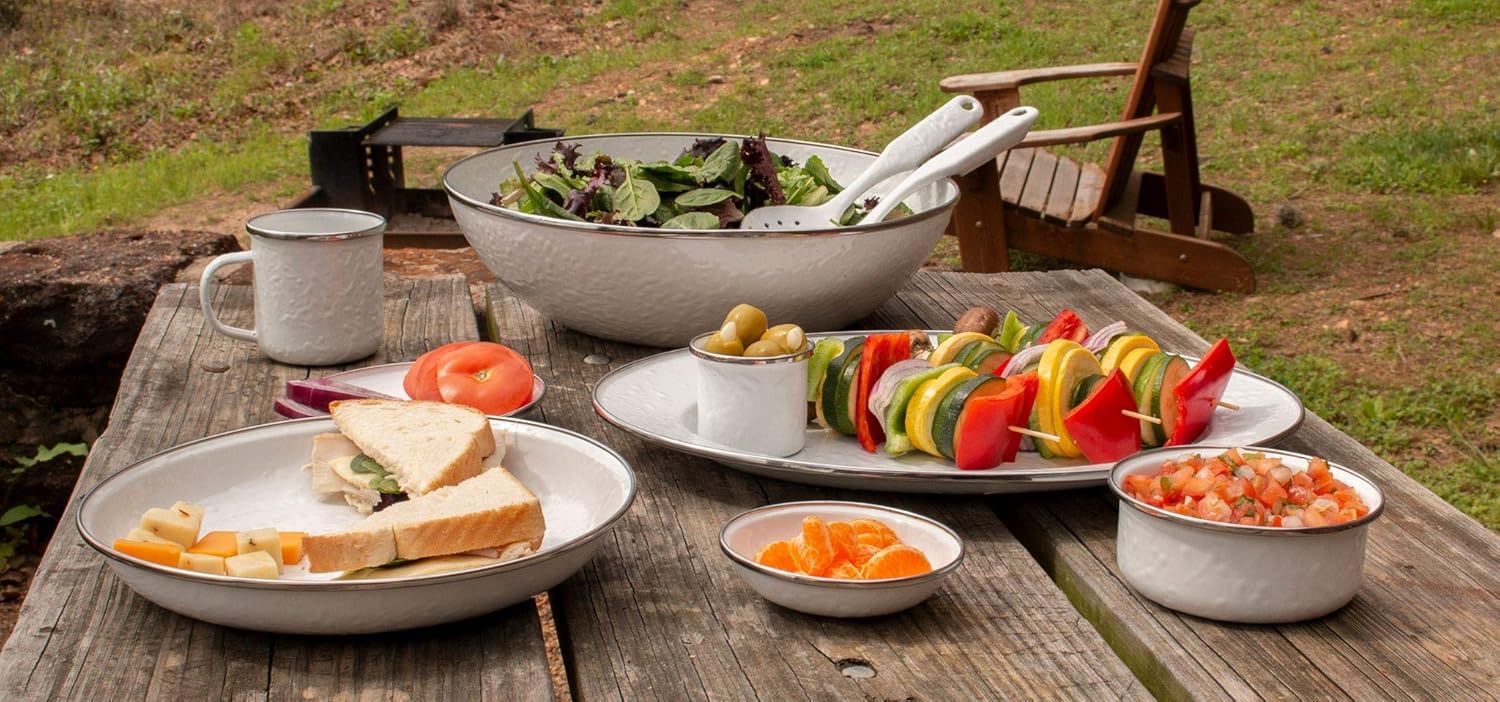 Golden Rabbit Solid White Dinnerware Set Lustrous Enamelware for Home Kitchen