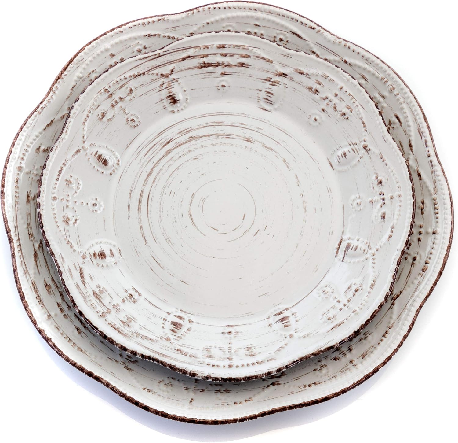 16-Piece Rustic Birch Round Dinnerware Set White Brown