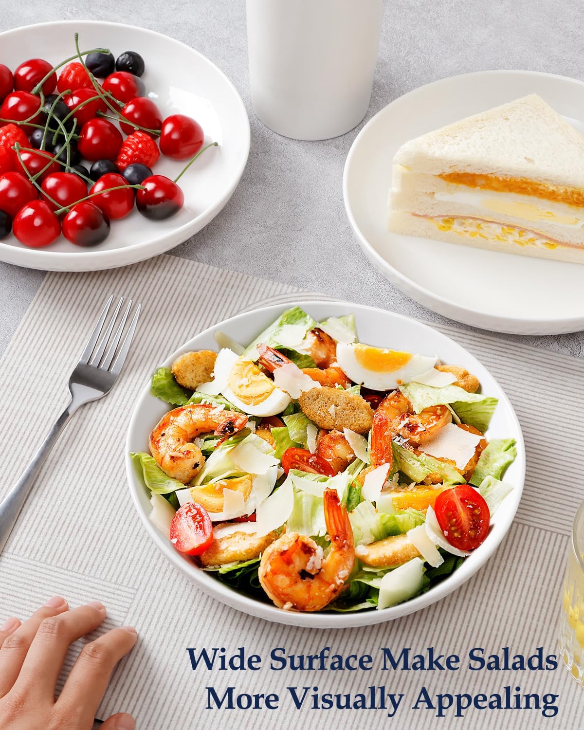 Ceramic Salad Plates with Rim Protection White Set of 4