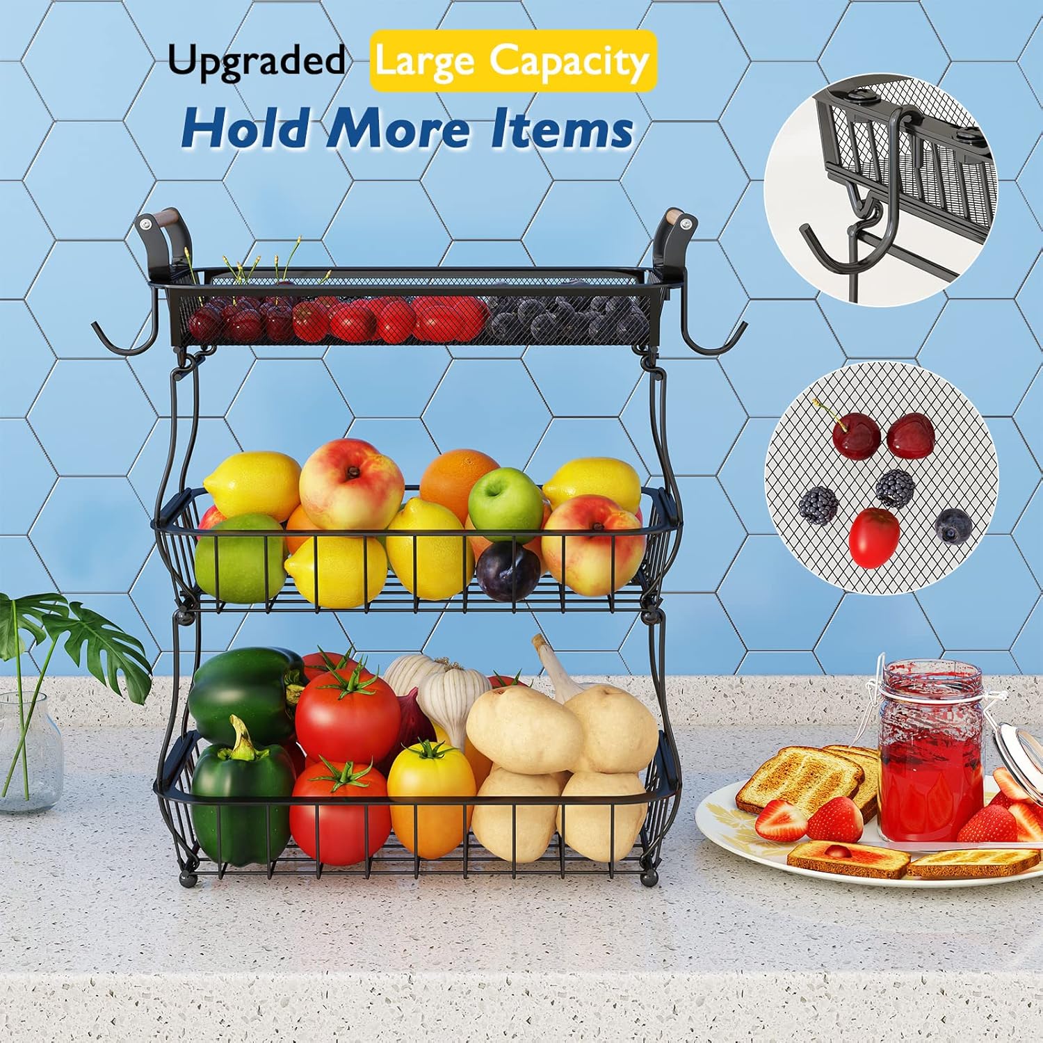 Multifunctional 3-Tier Fruit and Vegetable Basket