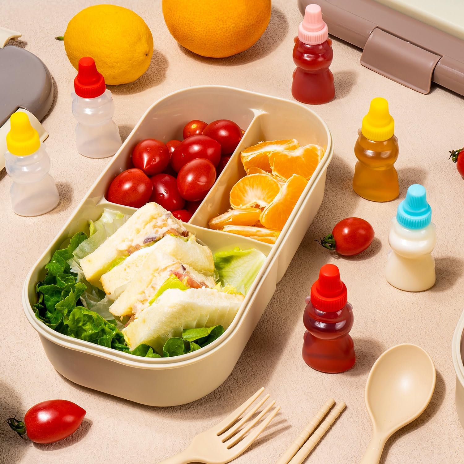 Deluxe Mini Condiment Bottles for Lunch Travel and Kids