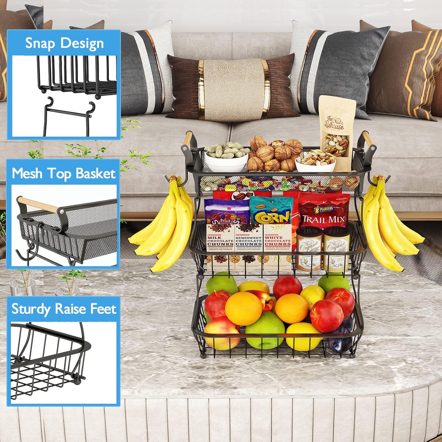 Multifunctional 3-Tier Fruit and Vegetable Basket