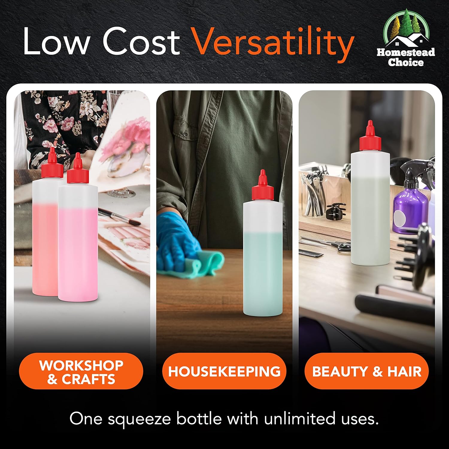 16oz Made in USA Squeeze Bottles