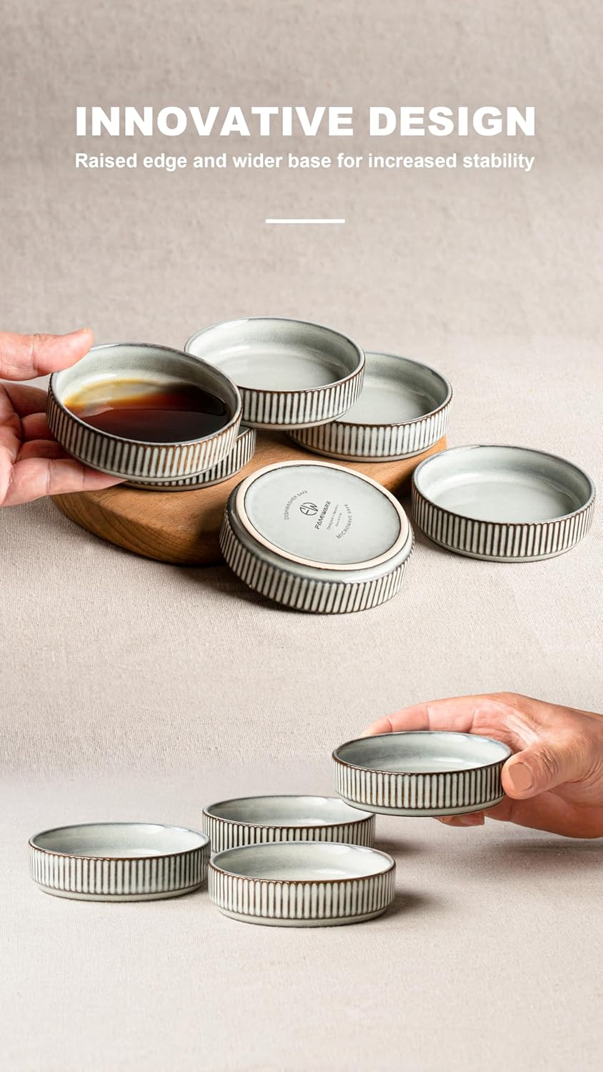 Smoky Blue Set of 6 Small Ceramic Dipping Bowls for Side Dishes