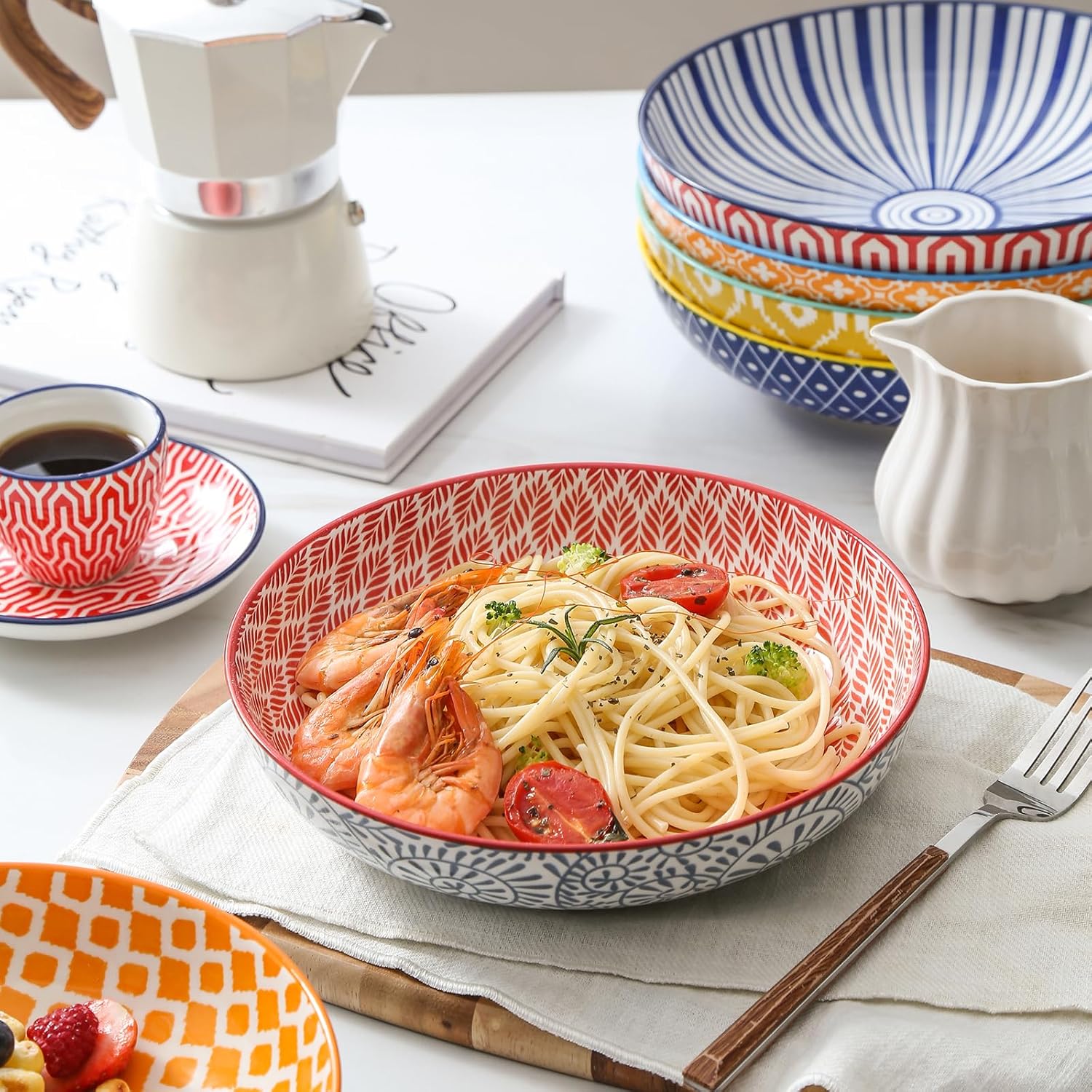 Selamica Ceramic Pasta Bowls Set of 6 34 Oz 86 Inch