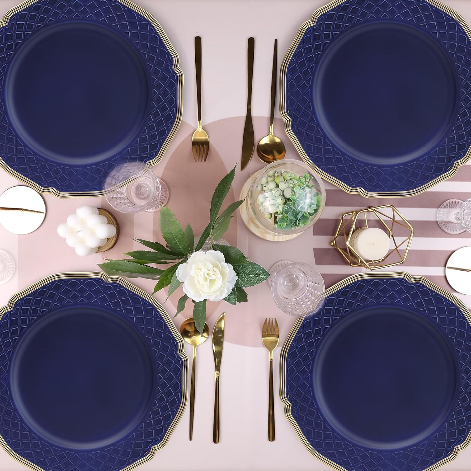 Royal Blue charger plates set of 6 with beaded rims for dining