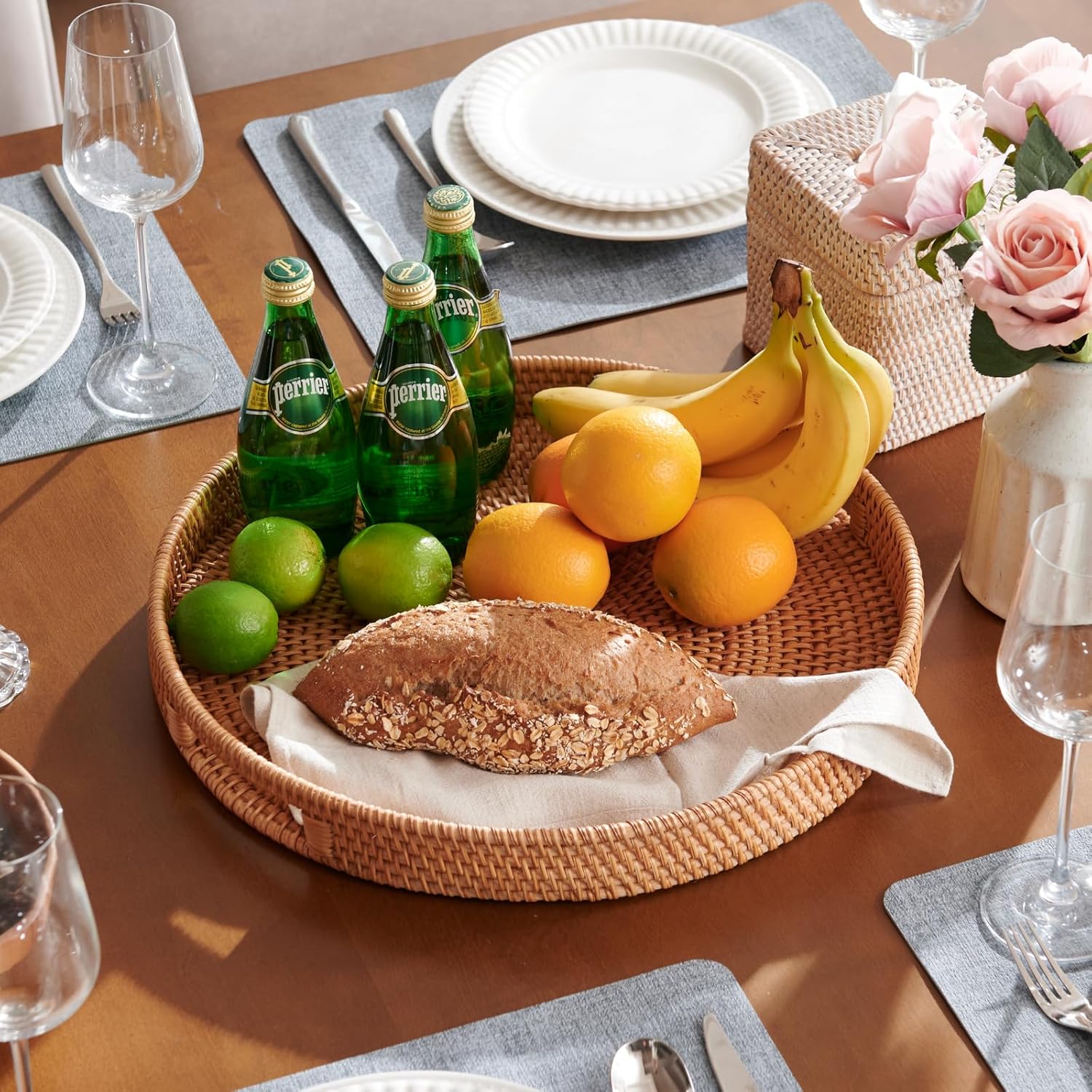 Hand-woven rattan serving tray for desserts elegant and durable