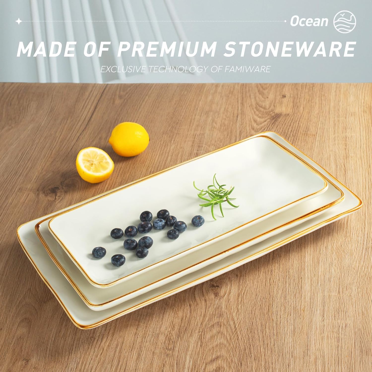 Stoneware Serving Platter Ocean Series Vanilla White