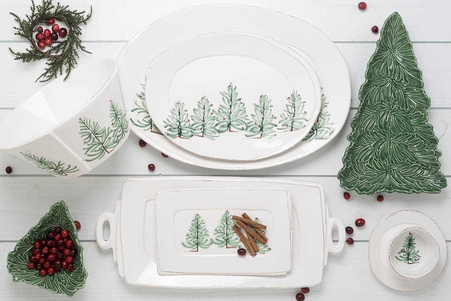 Vietri Lastra Holiday White Green Elegance Christmas Curling Bowl 105 D