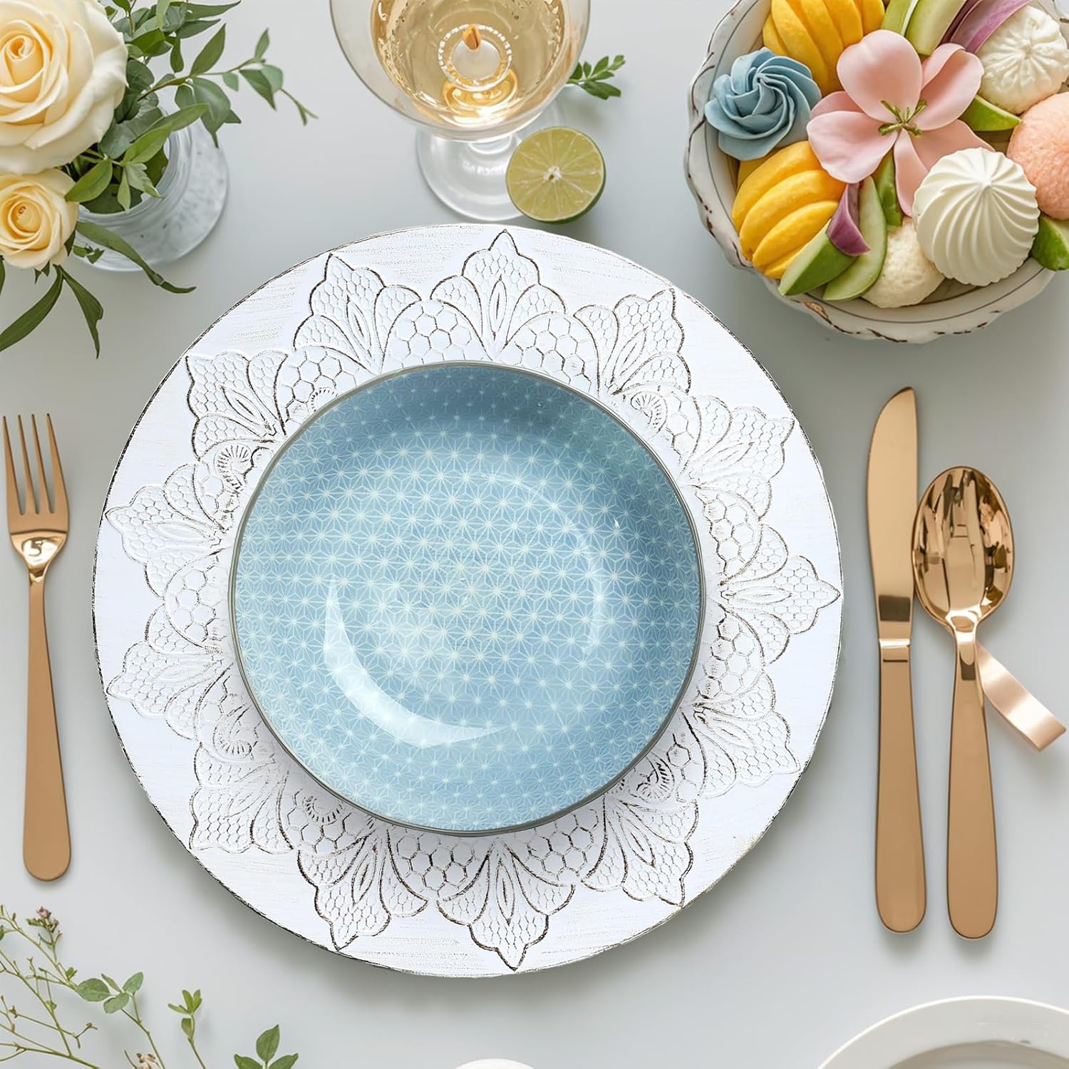 Rustic White Charger Plates Set of 6 Perfect for Dining Entertaining