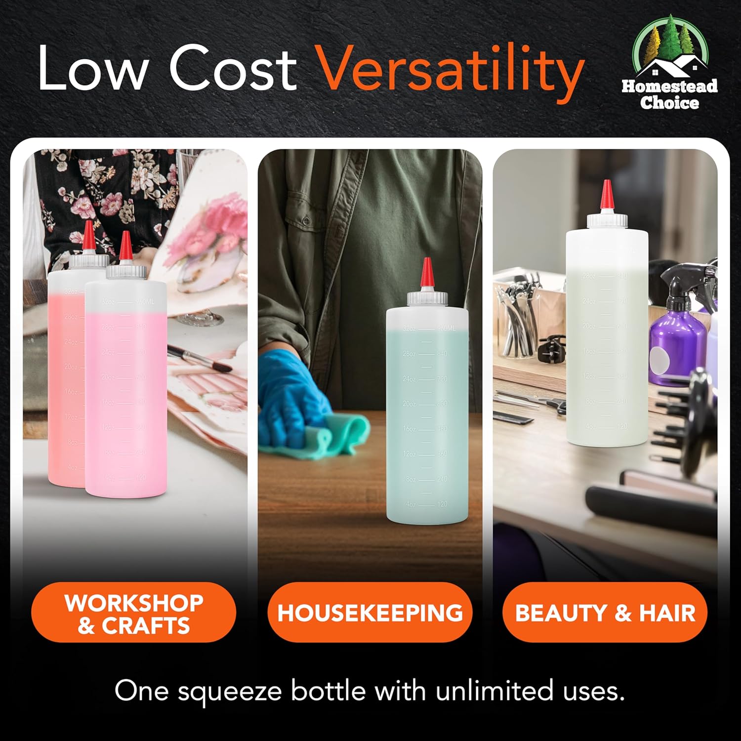 Homestead Choice 32 oz Squeeze Bottles BPA-Free and Durable