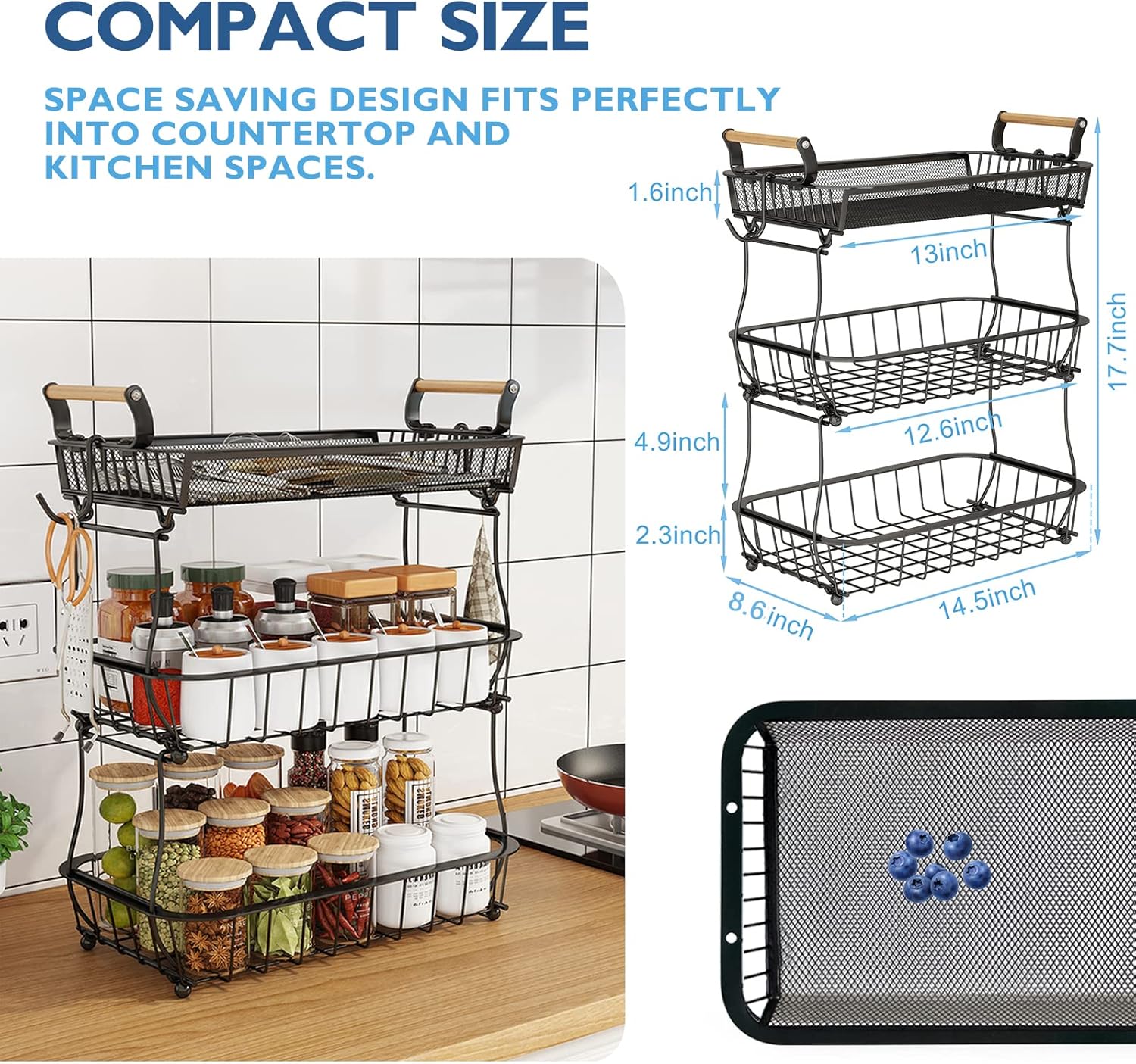 Multifunctional 3-Tier Fruit and Vegetable Basket
