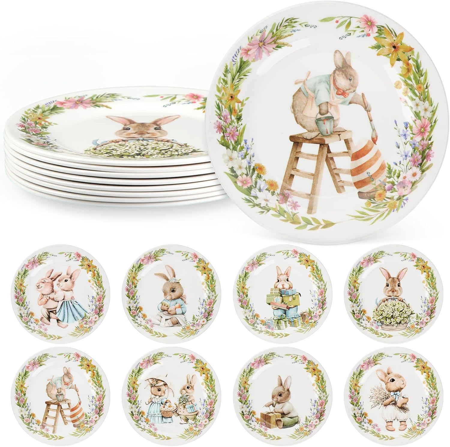 8 Pcs Easter Bunny Salad Plates Assorted Designs