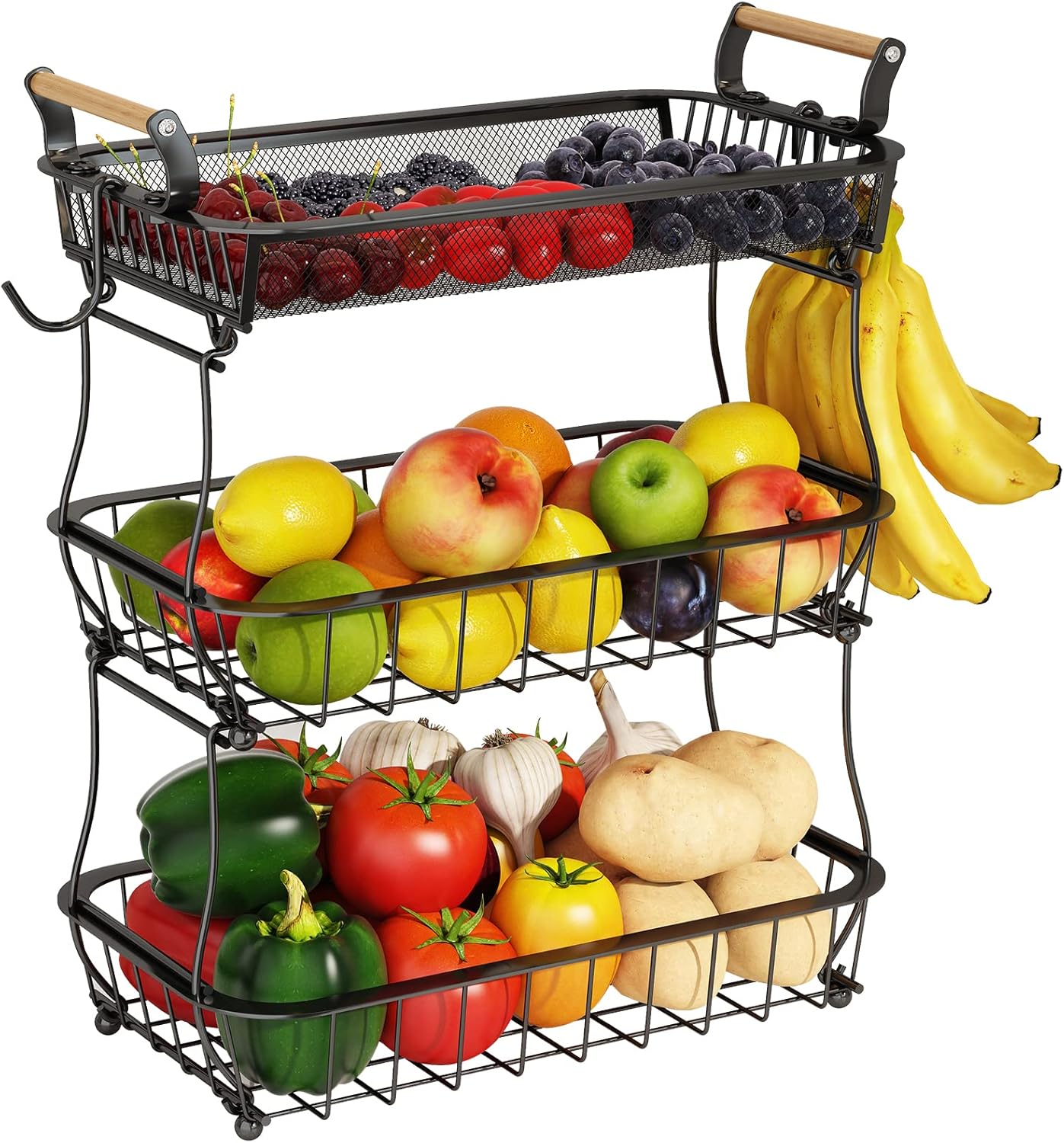 Multifunctional 3-Tier Fruit and Vegetable Basket
