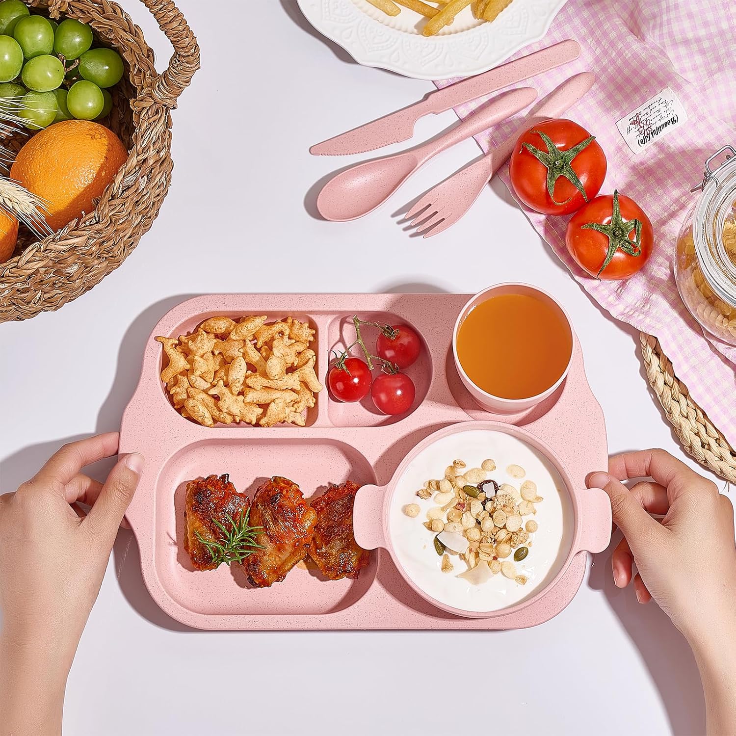 24 Pcs Wheat Straw Dinnerware Cutlery Set for Kids and Adults