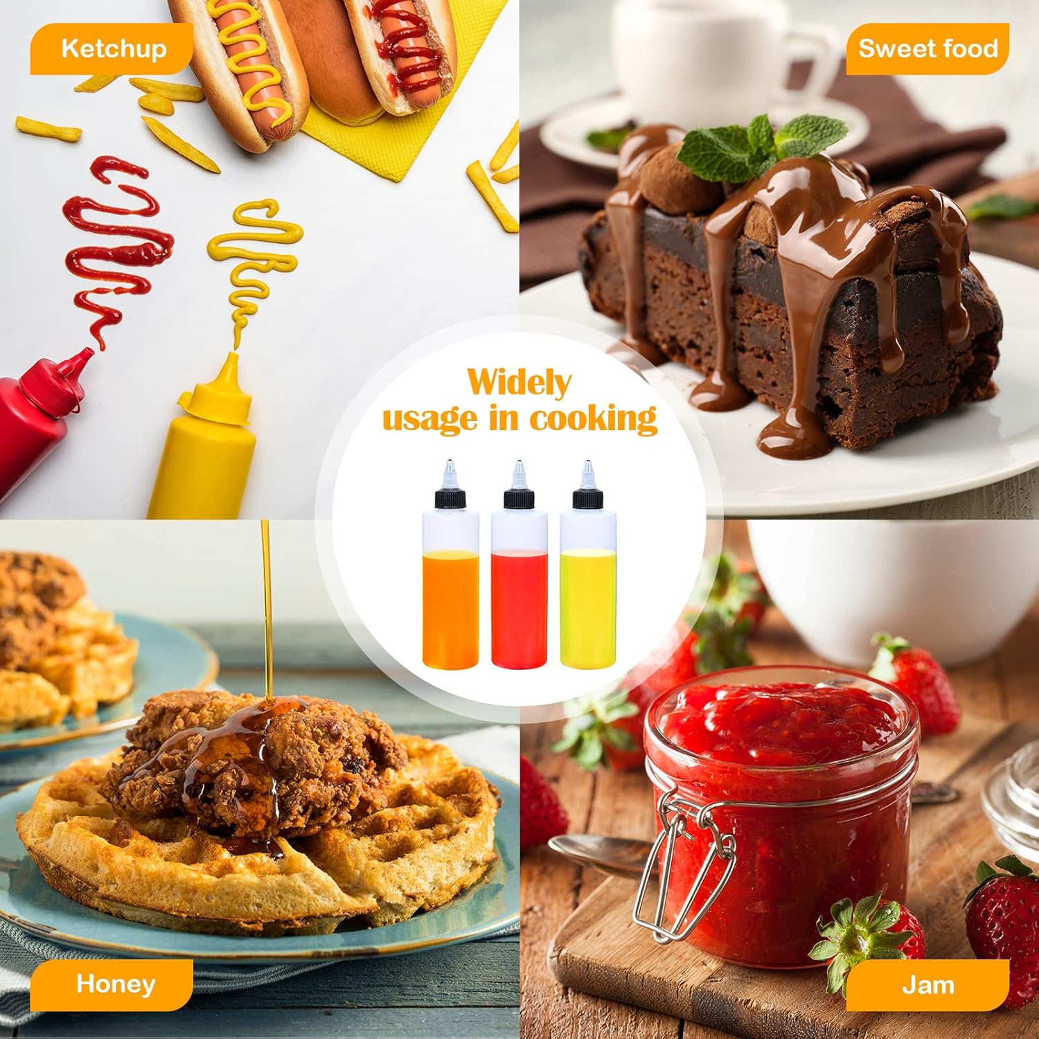 Honeydak 30 Pack Condiment Squeeze Bottles for Liquid Transfer