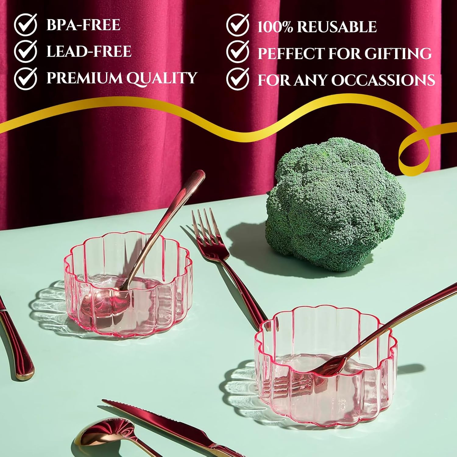 Khen Glass Flower Wave Bowls Set
