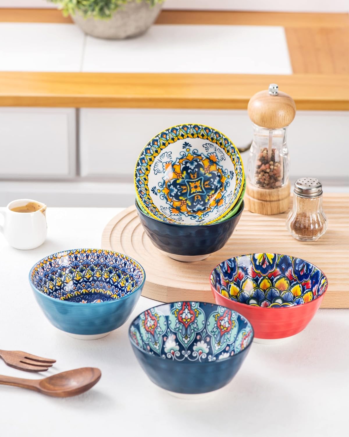 Vibrant Bohemian Ceramic Snack Bowls Set